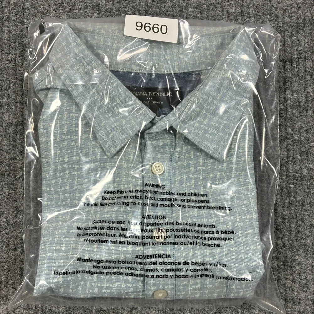 Banana Republic Soft Wash Slim Fit Short Sleeve Button Shirt Mens Large Blue